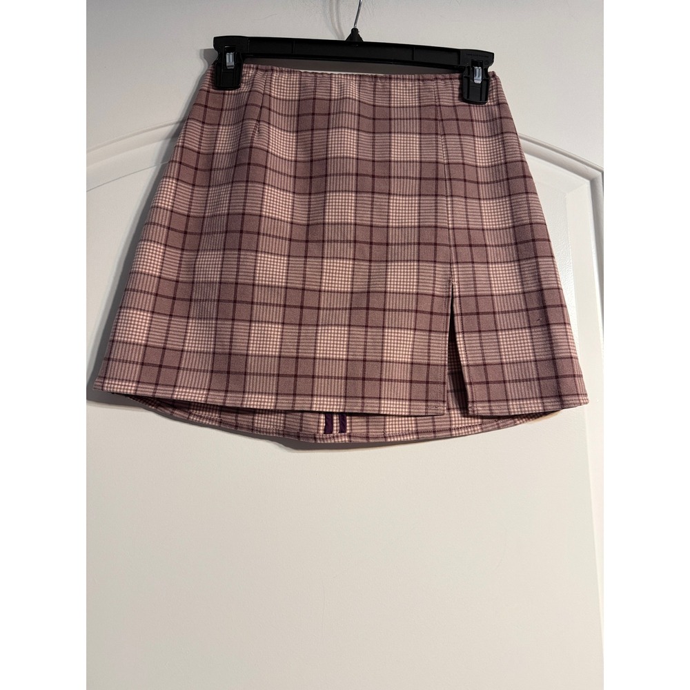 Sunday Best Plaid Mini Skirt 00 Mauve Aritzia Slit High Waist Coquette Retro